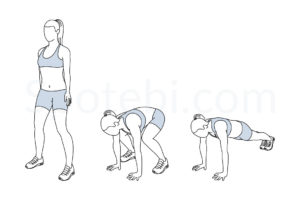 Squat thrust exercise guide with instructions, demonstration, calories burned and muscles worked. Learn proper form, discover all health benefits and choose a workout. https://www.spotebi.com/exercise-guide/squat-thrust/