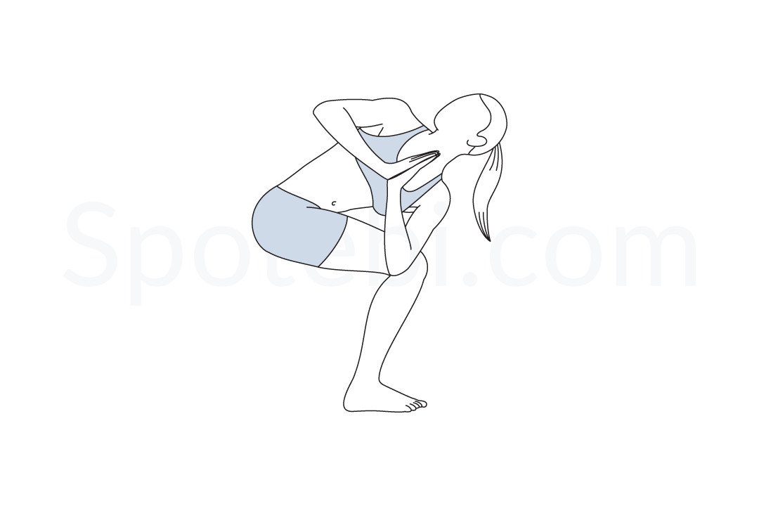 Revolved chair pose (Parivrtta Utkatasana) istruzioni, illustrazione e pratica di consapevolezza. Scopri le pose preparatorie, complementari e di follow-up e scopri tutti i benefici per la salute. 