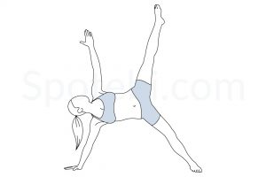 Extended half moon pose (Utthita Ardha Chandrasana) instructions, illustration, and mindfulness practice. Learn about preparatory, complementary and follow-up poses, and discover all health benefits. https://www.spotebi.com/exercise-guide/extended-half-moon-pose/