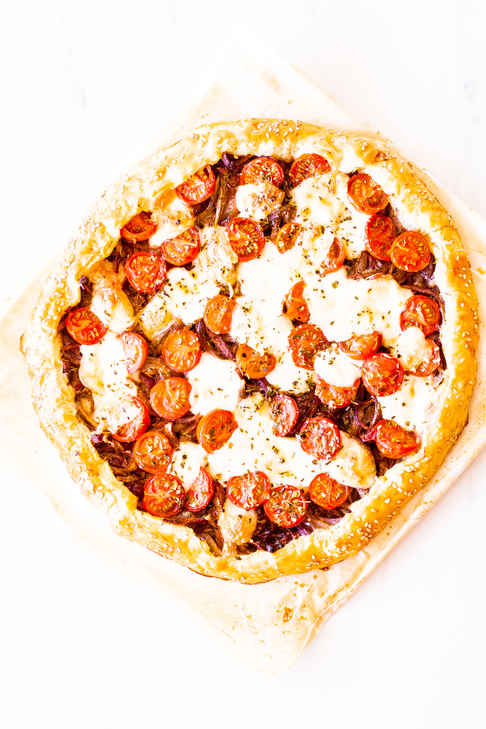 Don't think about diet as deprivation, and practice portion control instead. Divide this roasted tomato and caramelized onion tart into 4 to 6 servings and enjoy it with 2 cups of salad greens! https://www.spotebi.com/recipes/roasted-tomato-caramelized-onion-tart/